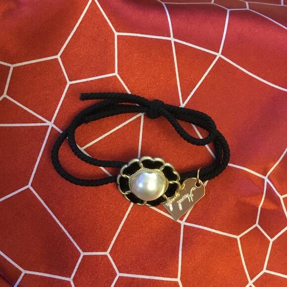 Black & Matte Gold Pearl Floret Detail Rope Hair Tie - Picture 3 of 6